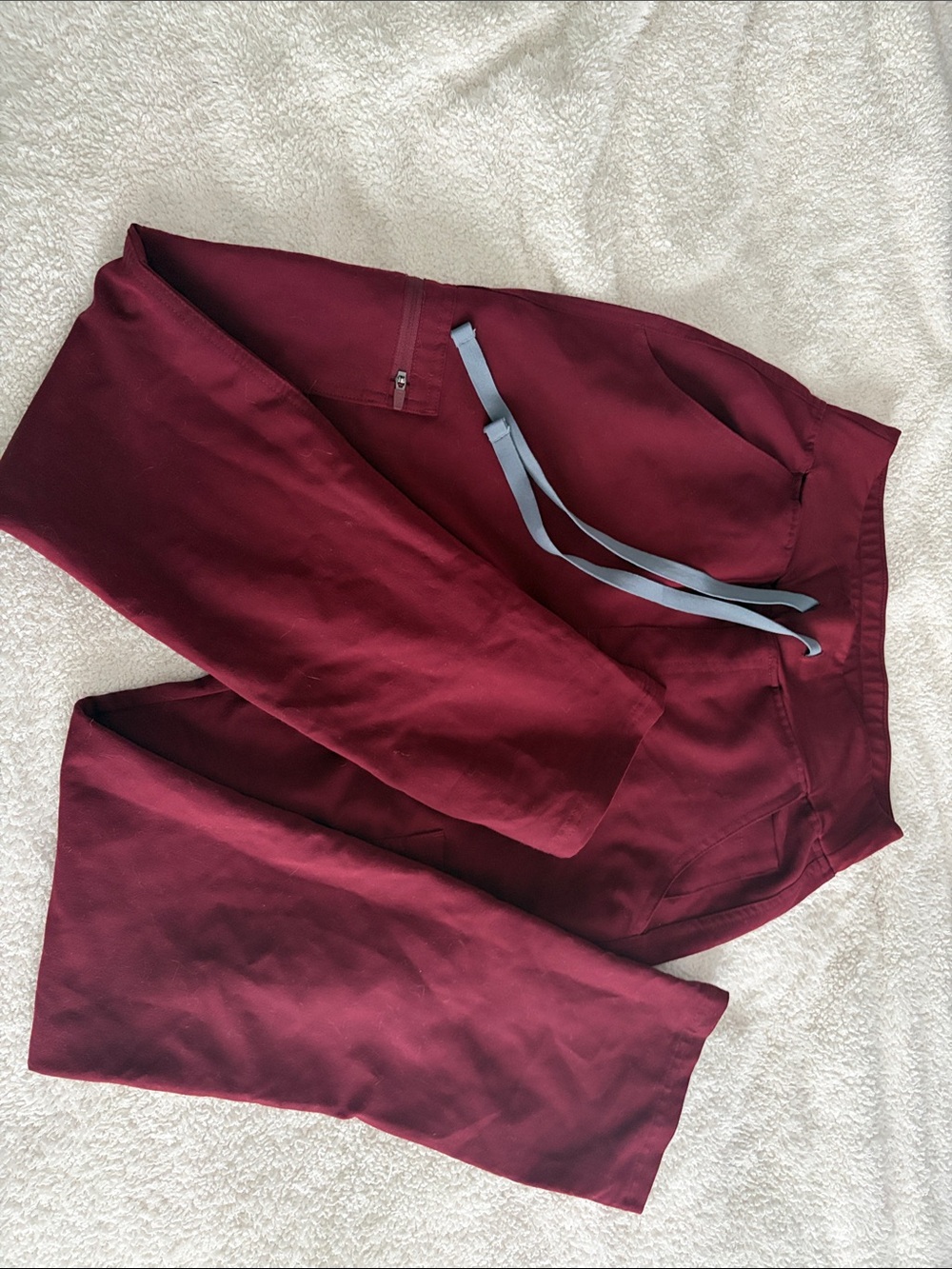 Figs Maroon Straight-Leg Scrub Pants with Light Gray Drawstring